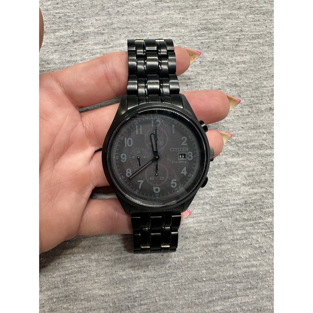 Citizen Chandler Men's Eco-Drive Black Chronograph Steel 43mm‎ Watch CA0625-55E